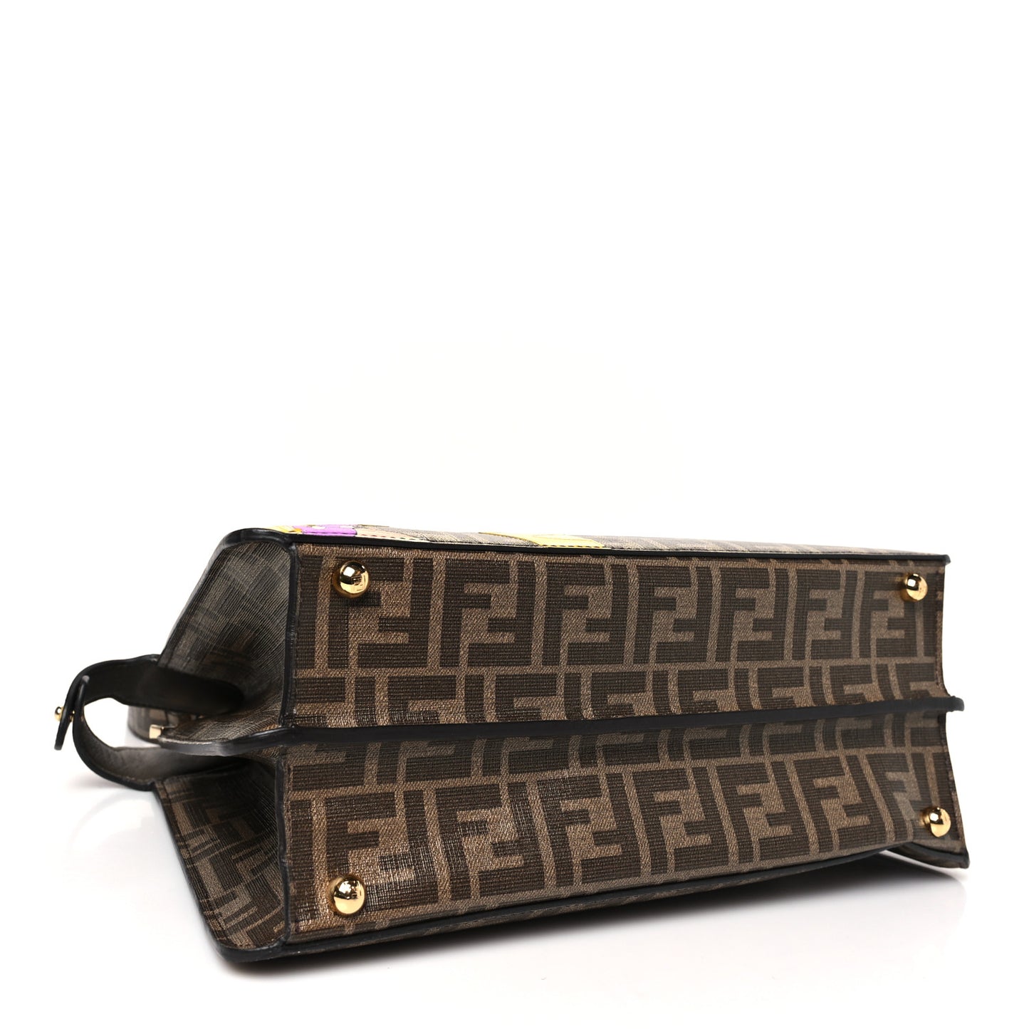 Glazed Fabric Vitello FF 1974 Hairdo Girls Inlay Medium Peekaboo Iconic Satchel Mogano Panna Multicolor