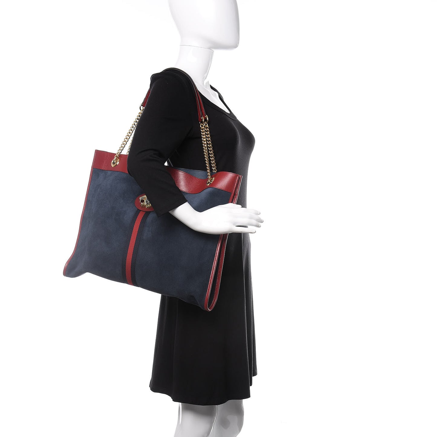 Suede Calfskin Large Rajah Chain Tote New Blue Romantic Cherry
