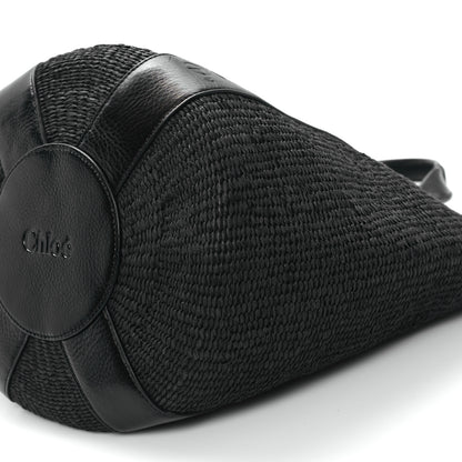 Chloe Raffia Calfskin Large Woody Basket Bag Black 9 of 10