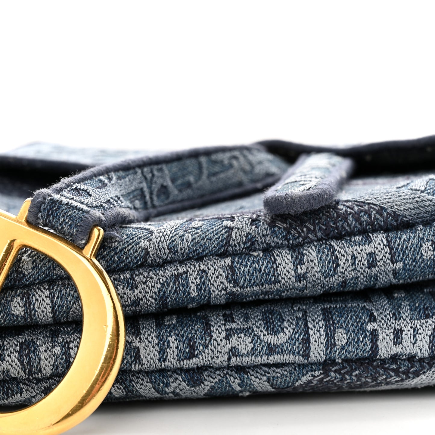 Oblique Embroidered Saddle Bag Denim Blue