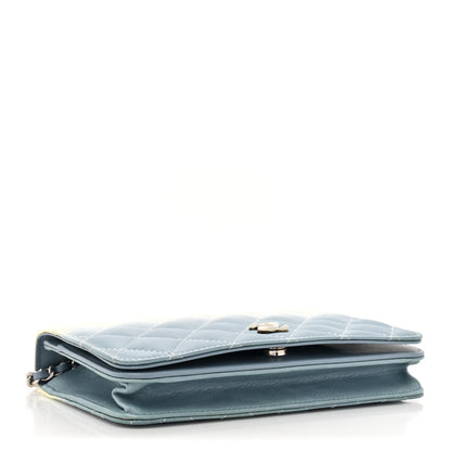Chanel Faded Patent Calfskin Quilted Wallet on Chain Blue 4 of 17