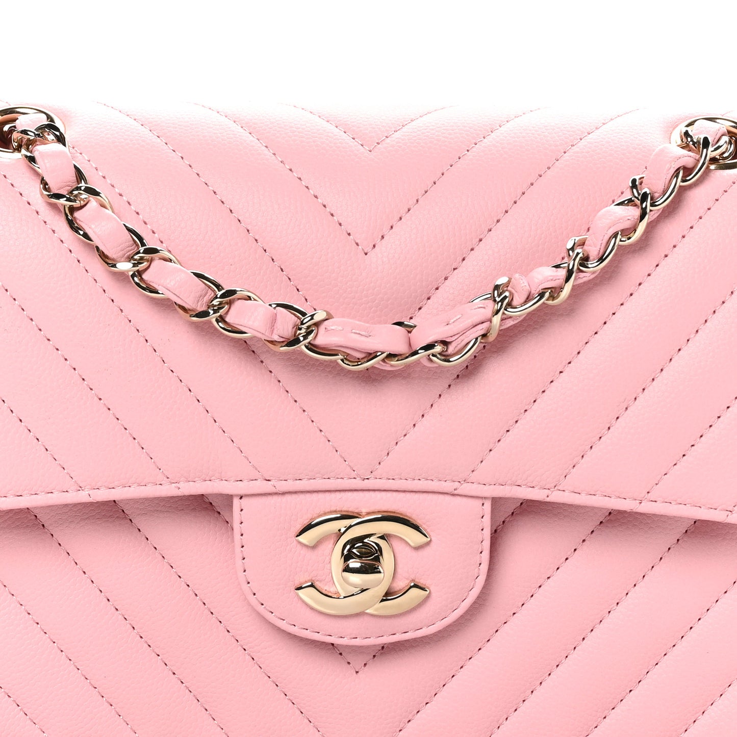 Caviar Chevron Quilted Small Double Flap Pink