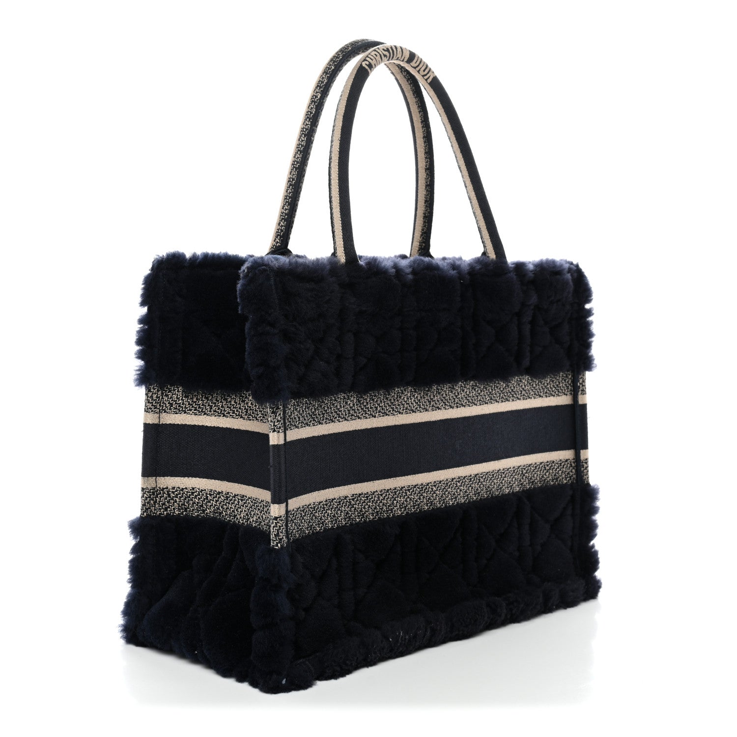 Christian Dior Shearling Cannage Medium Book Tote Deep Blue Natural 3 of 11