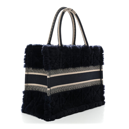Christian Dior Shearling Cannage Medium Book Tote Deep Blue Natural 3 of 11
