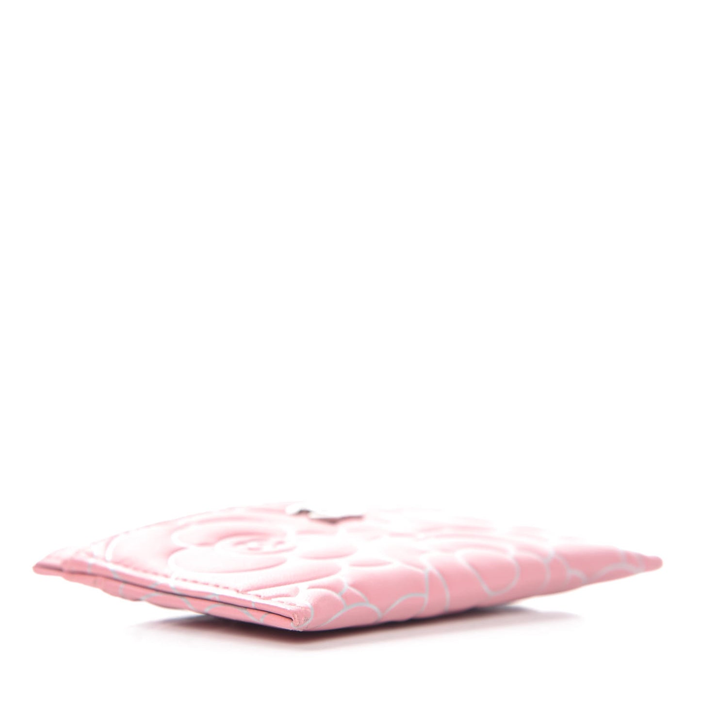 Lambskin Camellia Embossed Card Holder Pink