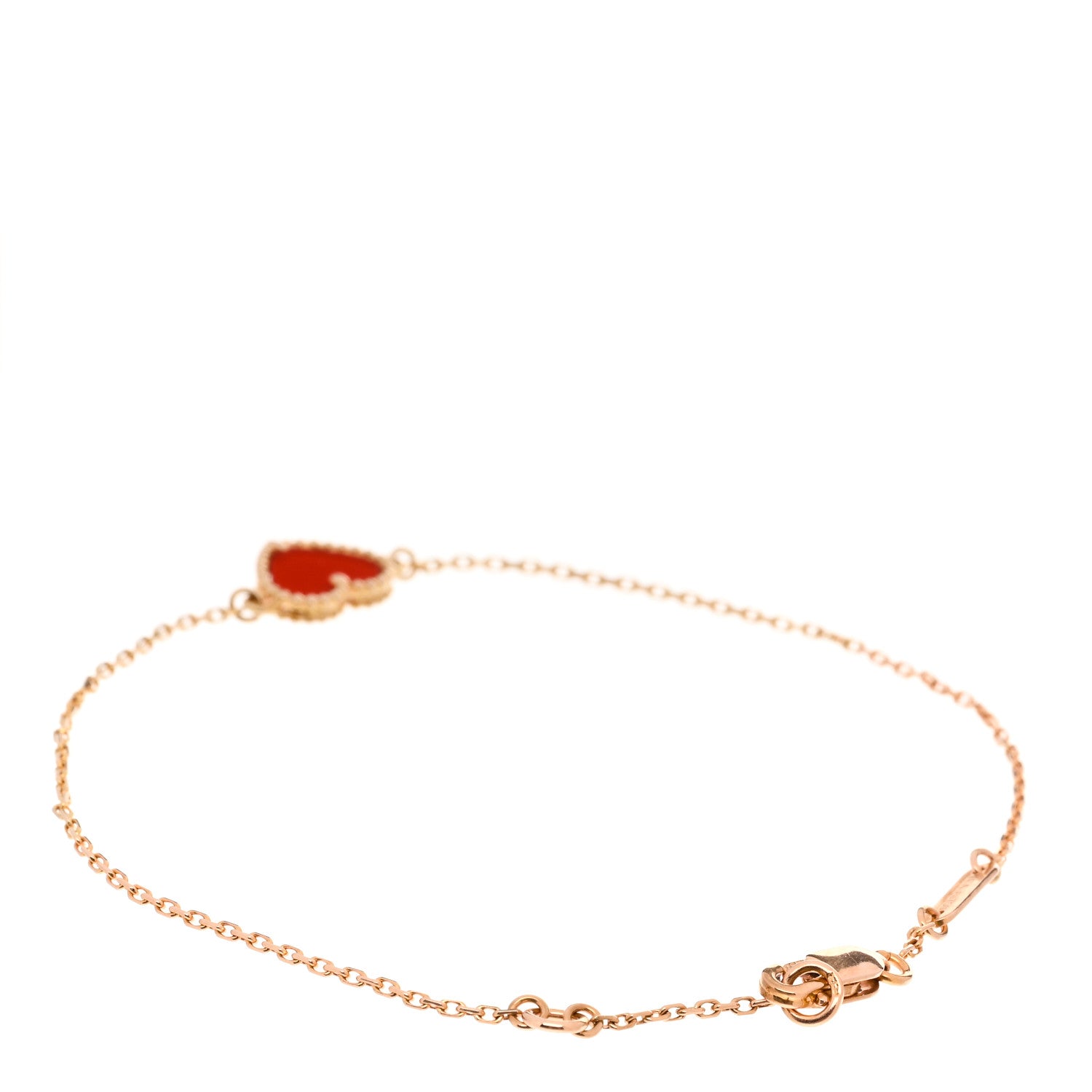 Van Cleef & Arpels 18K Rose Gold Carnelian Sweet Alhambra Heart Bracelet 2 of 6