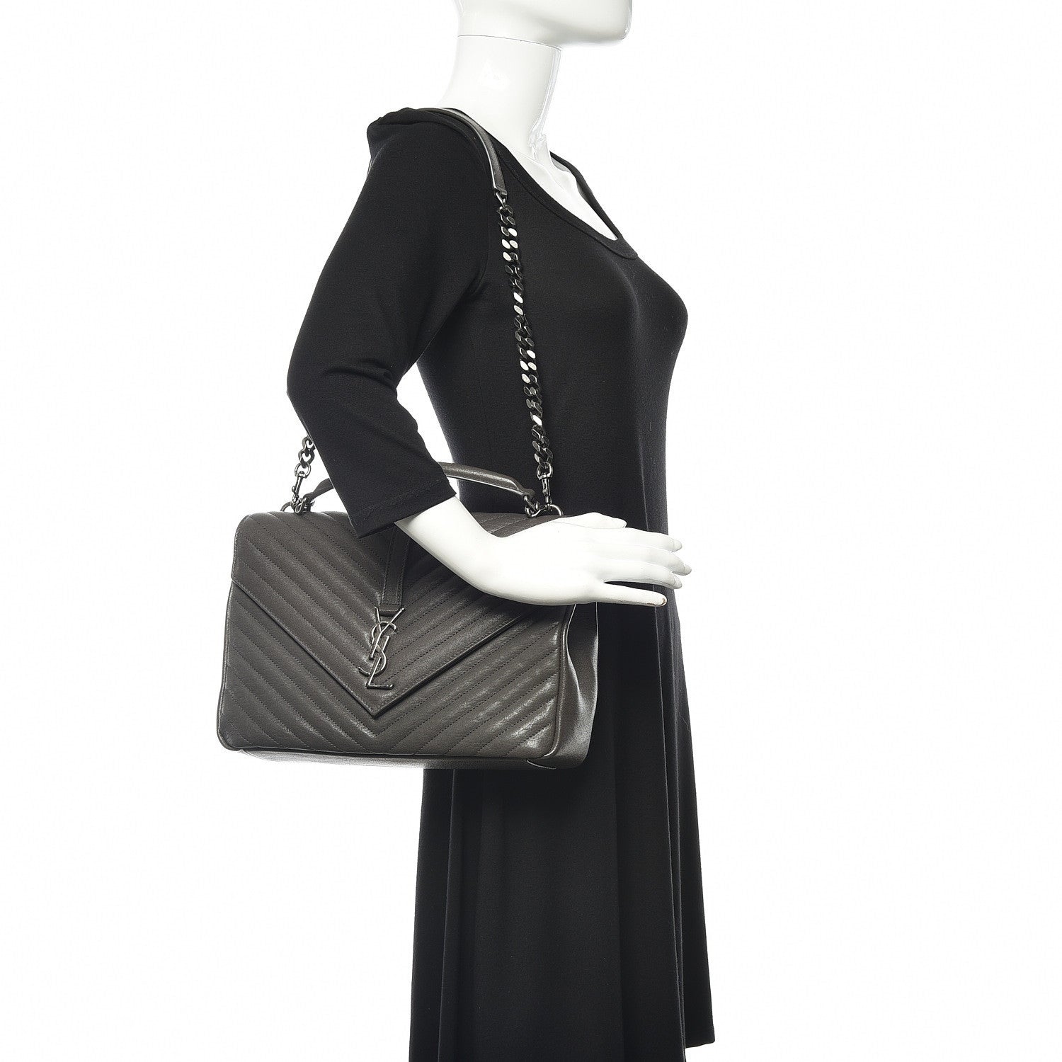 Saint Laurent Sheepskin Matelasse Chevron Monogram Large College Satchel Dark Anthracite 2 of 12