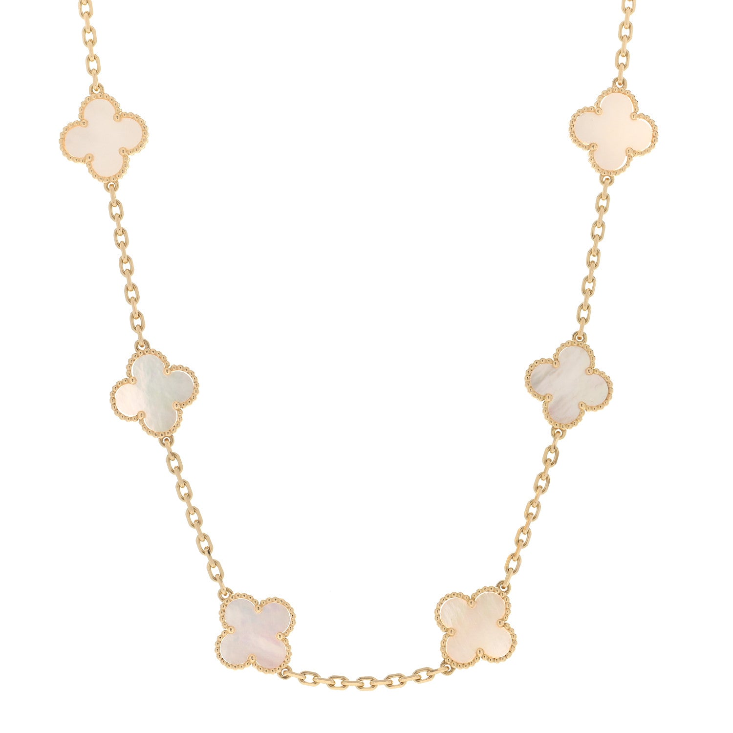 Van Cleef & Arpels 18K Yellow Gold Mother of Pearl 10 Motifs Vintage Alhambra Necklace 1 of 3