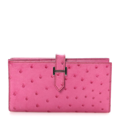 Hermes Ostrich Bearn Wallet Fuchsia 1 of 12