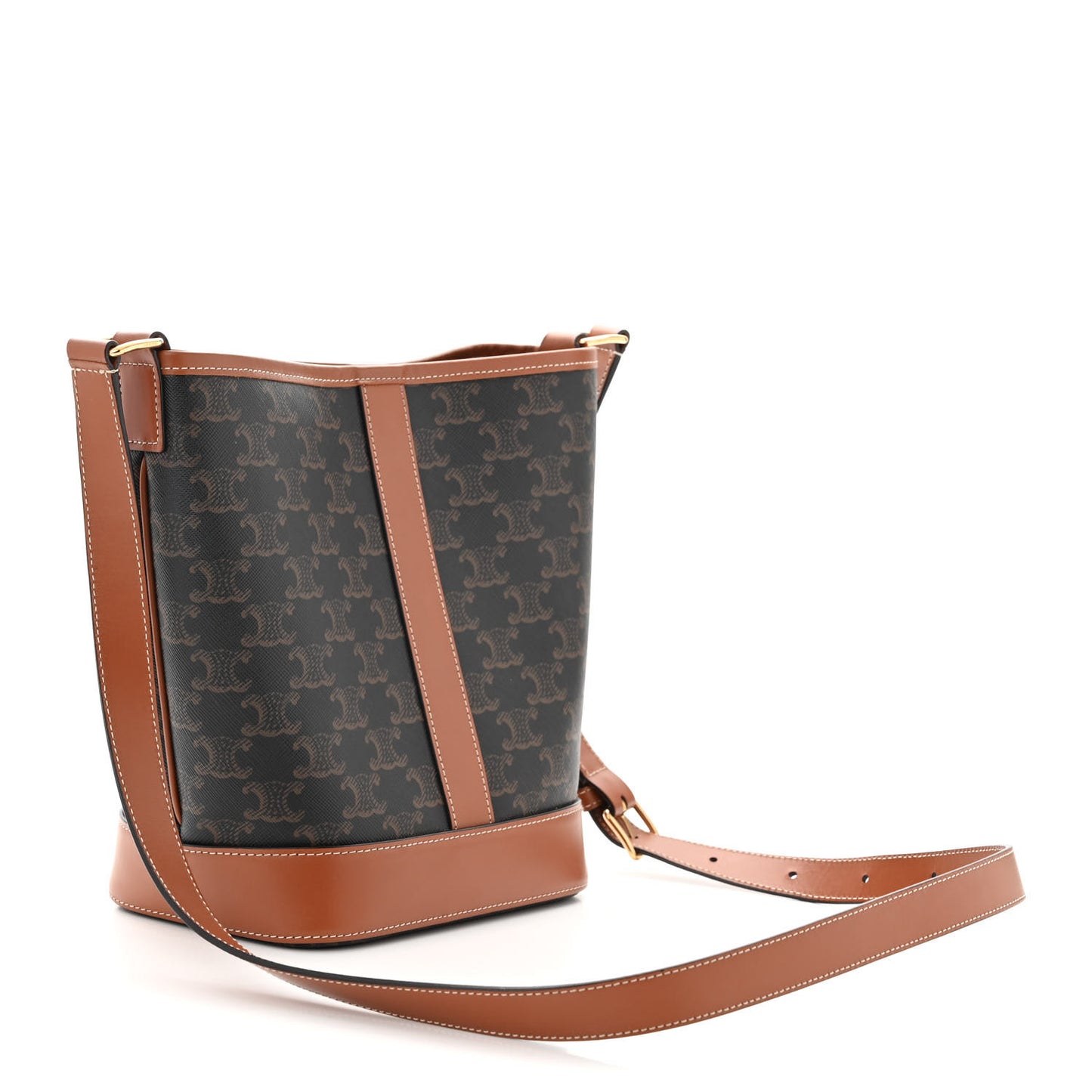 Triomphe Canvas Calfskin Small Bucket Bag Tan