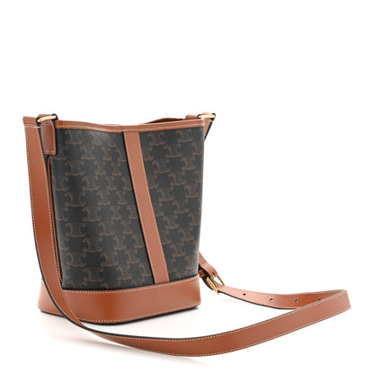 Celine Triomphe Canvas Calfskin Small Bucket Bag Tan 3 of 10