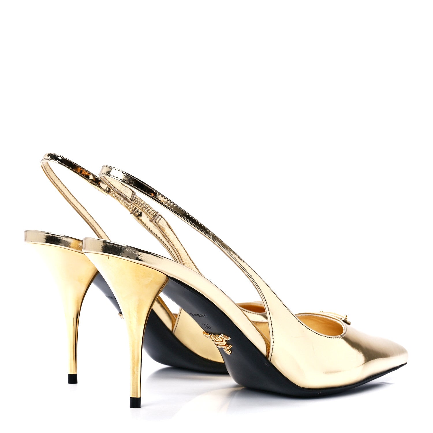 Prada Metallic Calfskin Metal Triangle Logo 85mm Slingback Pumps 38 Platino 4 of 8