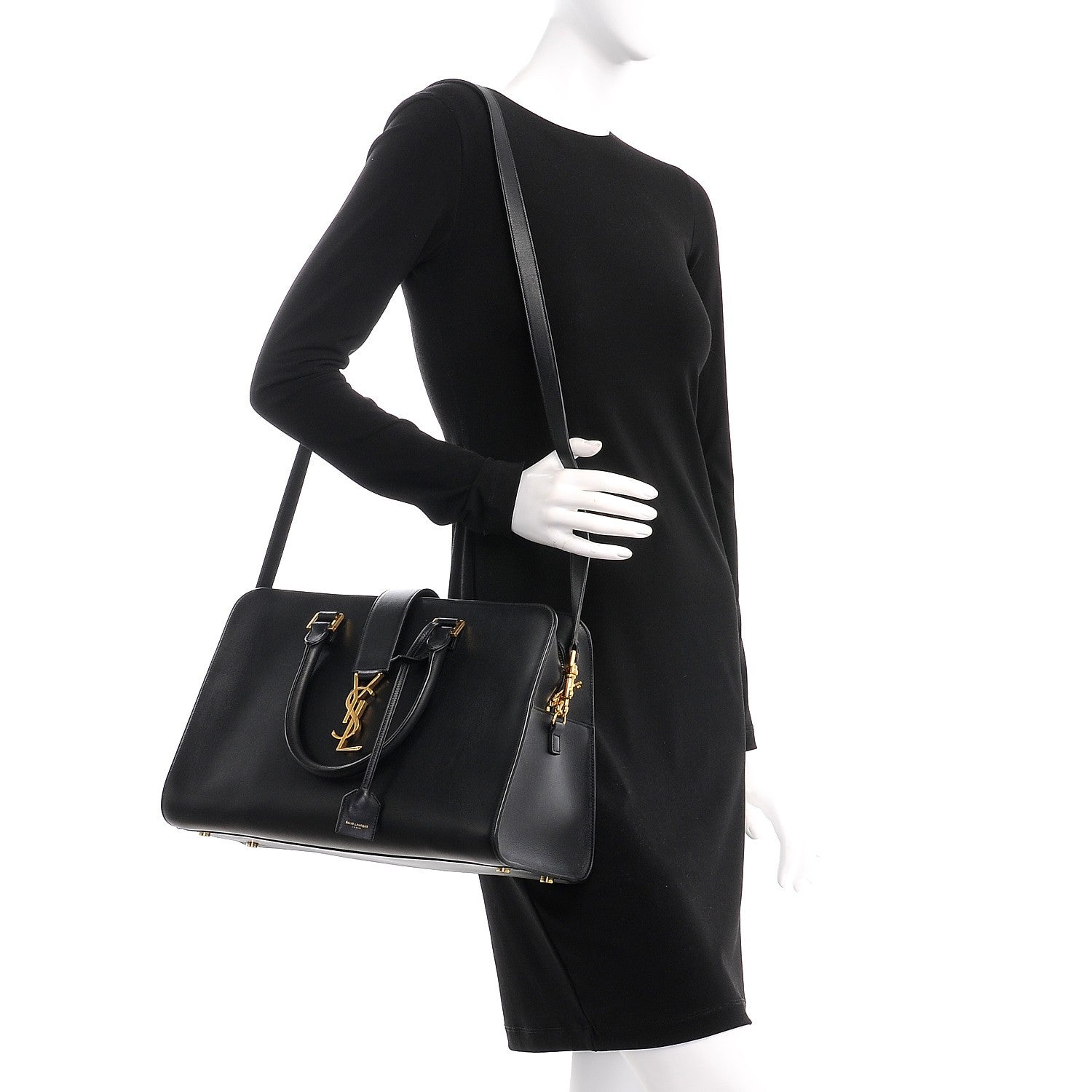 Saint Laurent Smooth Calfskin Medium Monogram Cabas Black 2 of 8
