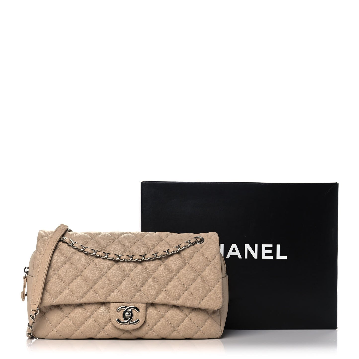 Caviar Quilted Jumbo Easy Flap Beige