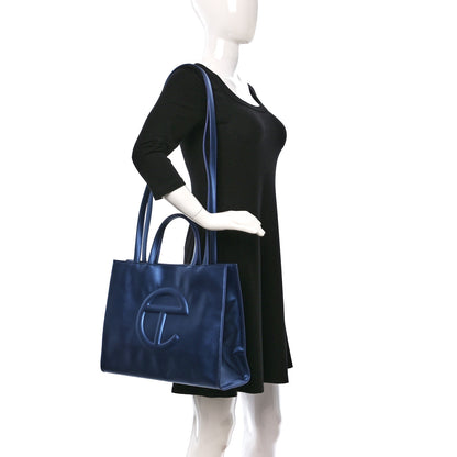 Telfar Metallic Vegan Leather Medium Shopping Bag Cobalt 2 of 8
