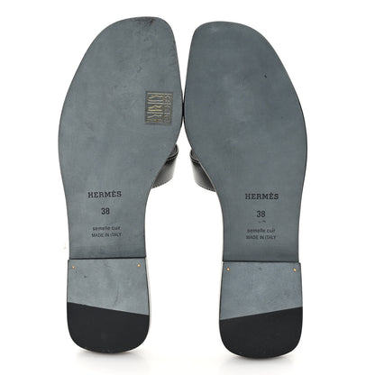 Hermes Box Calfskin Oran Sandals 38 Black 6 of 10