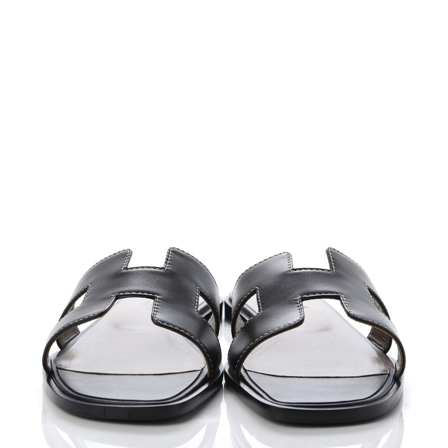 Hermes Box Calfskin Oran Sandals 38 Black 2 of 10