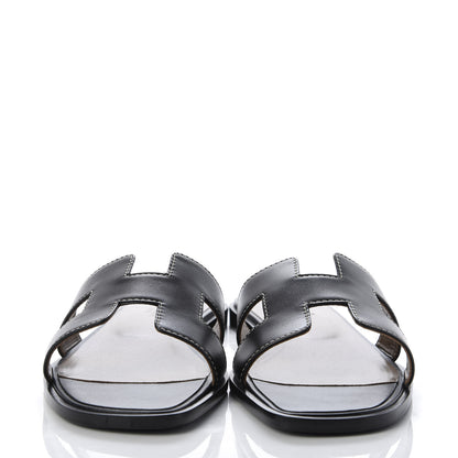 Hermes Box Calfskin Oran Sandals 38 Black 2 of 10