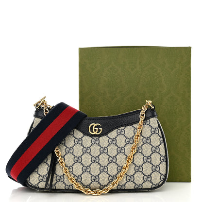 Gucci GG Supreme Monogram Textured Dollar Calfskin Web Small Ophidia GG Handbag Beige Blue 11 of 11