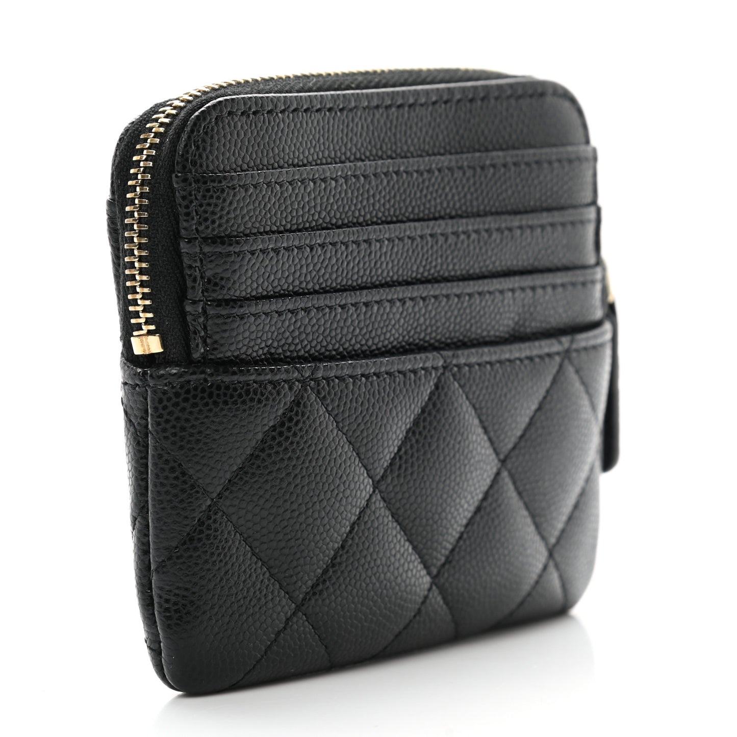 Caviar Quilted Zip Card Holder Wallet Black