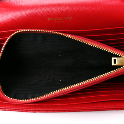 Saint Laurent Grain De Poudre Matelasse Chevron Monogram Chain Wallet New Red 5 of 10