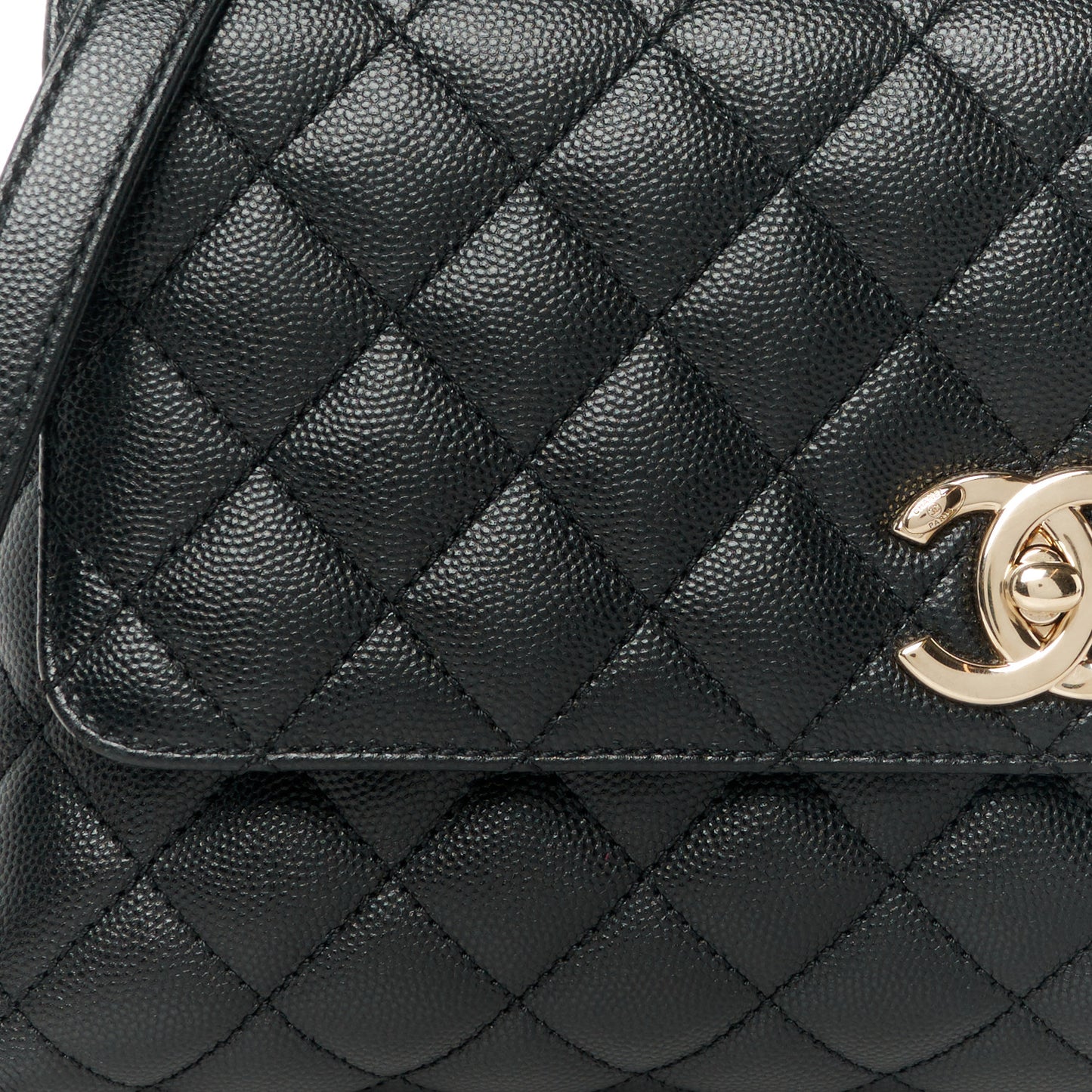 Caviar Lizard Quilted Small Coco Handle Flap Black