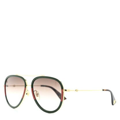 Gucci Metal Web Aviator Sunglasses GG0062S Green Red 1 of 7