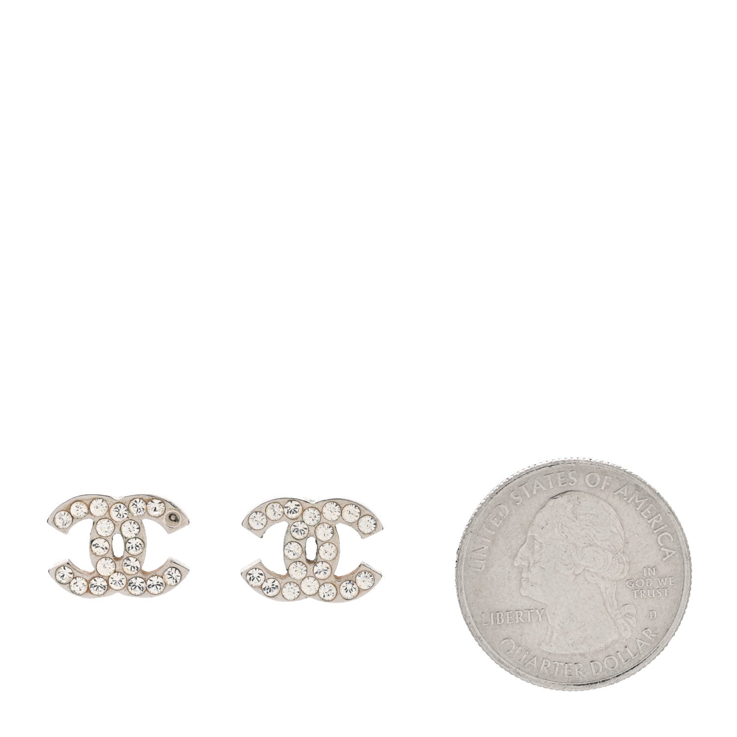 Chanel Crystal CC Earrings Silver 2 of 9
