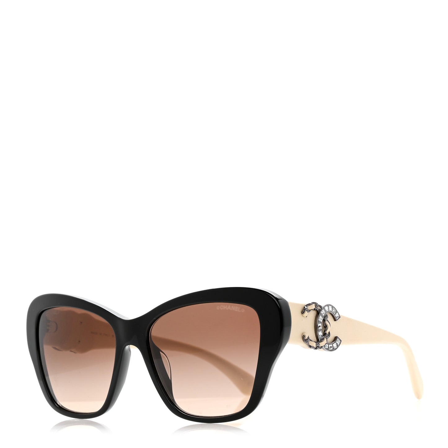 Acetate Lambskin Crystal Baguette Chain CC Sunglasses 5457-Q-A Black Beige