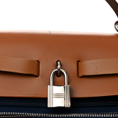 Hermes Vache Hunter Toile Herbag Zip 31 PM Bleu De Malte Natural 12 of 18