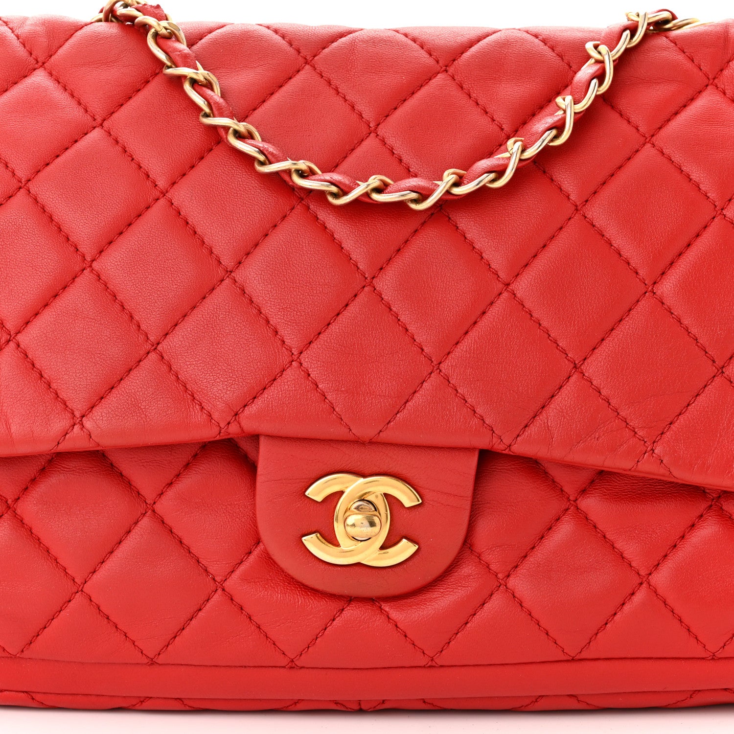 Chanel Lambskin Quilted Large Now and Forever Flap Red 8 of 14