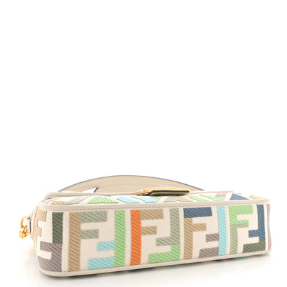 Fendi Canvas Vitello Seta FF Multicolor Embroidered Baguette Grezzo Multicolor Latte 4 of 13