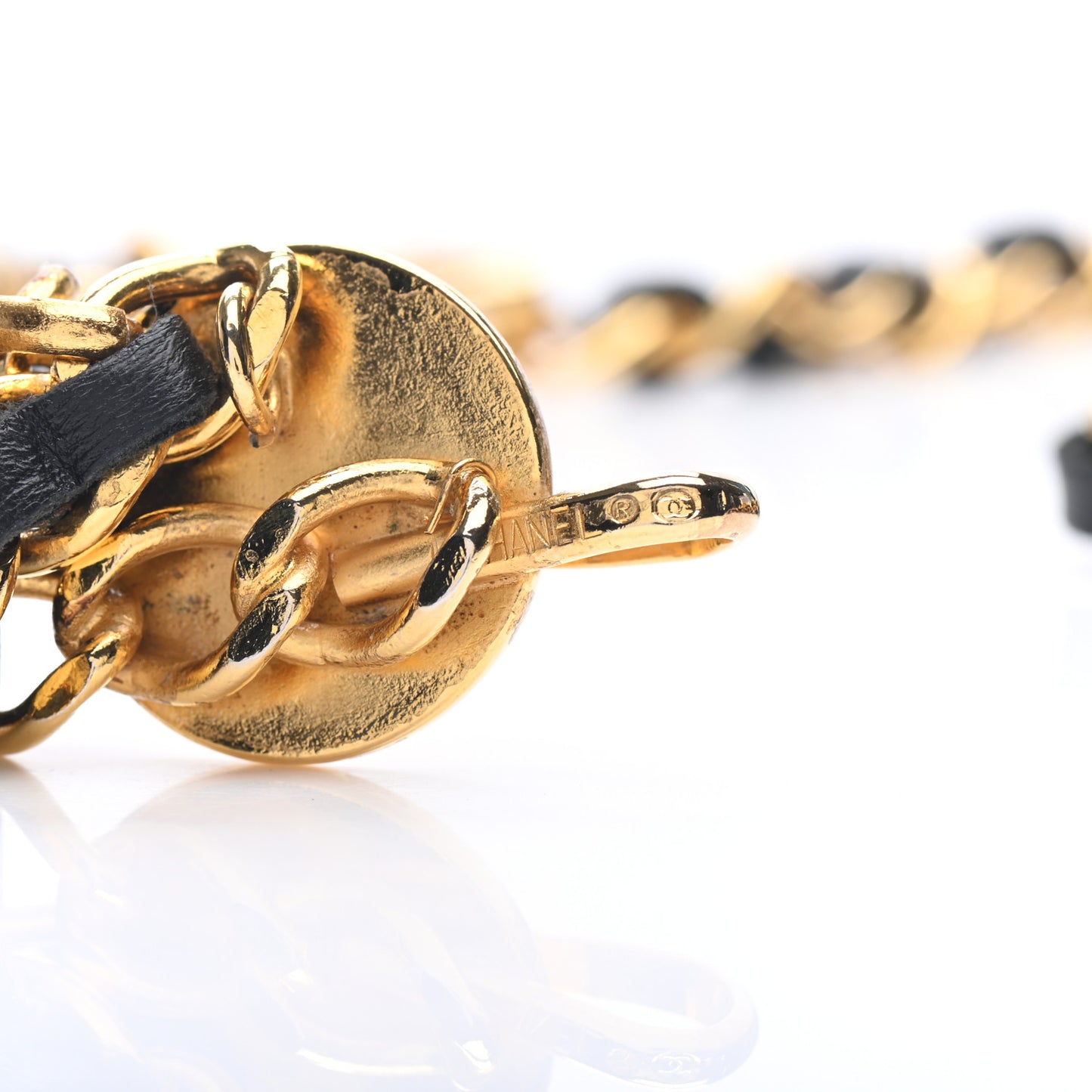 Lambskin Chain CC Medallion Belt Black Gold