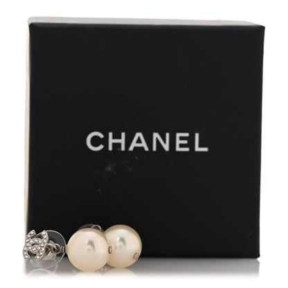 Chanel Crystal Pearl CC Drop Earrings Silver 6 of 6