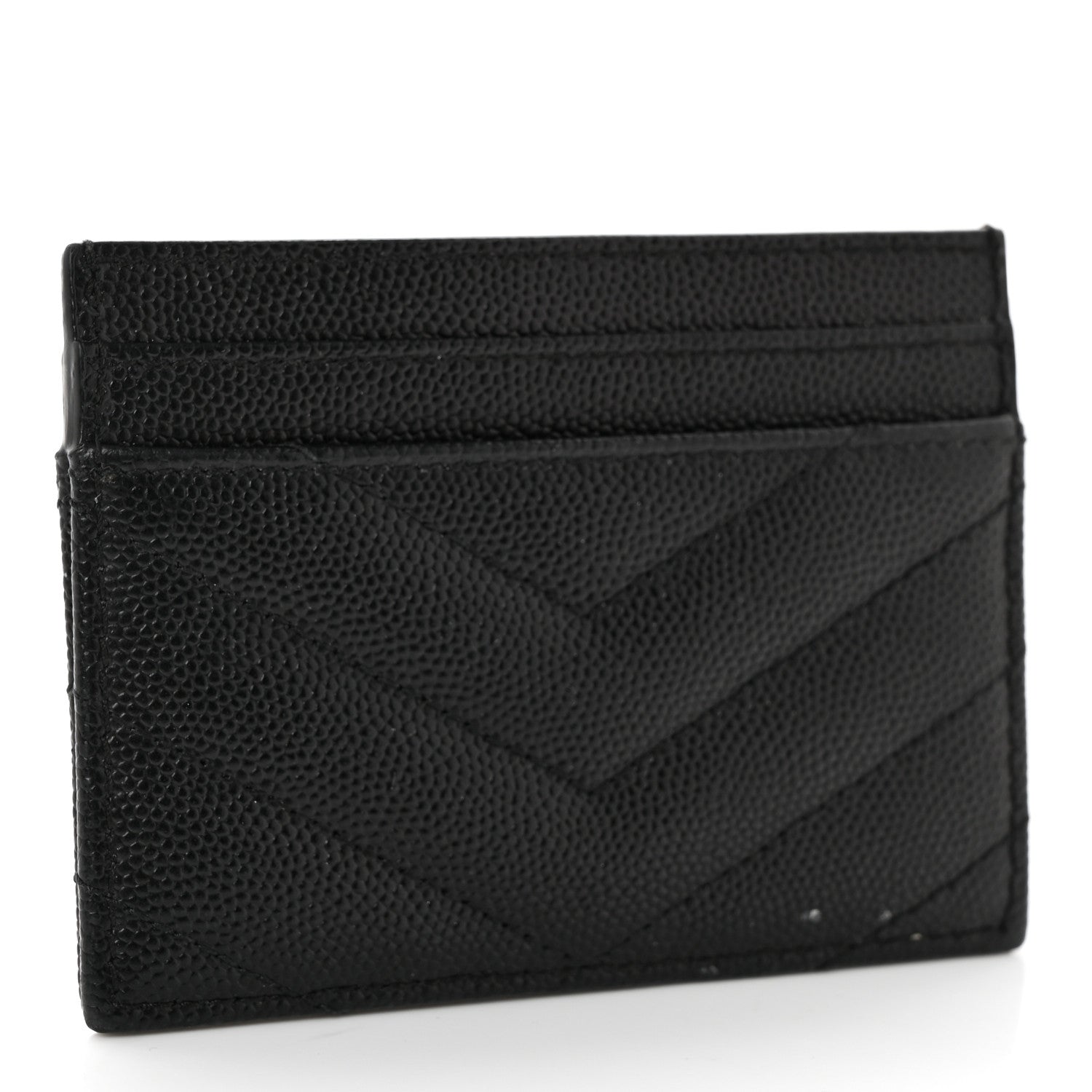 Saint Laurent Grain De Poudre Matelasse Chevron Monogram Credit Card Case Black 3 of 11