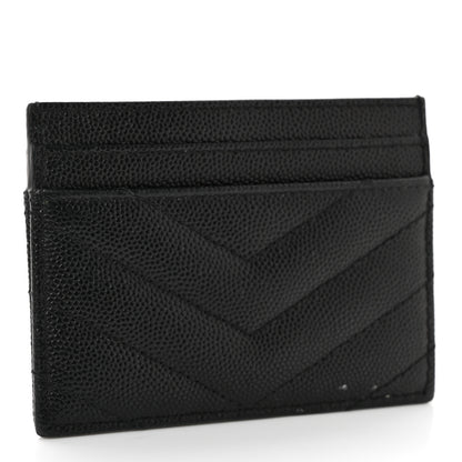 Saint Laurent Grain De Poudre Matelasse Chevron Monogram Credit Card Case Black 3 of 11