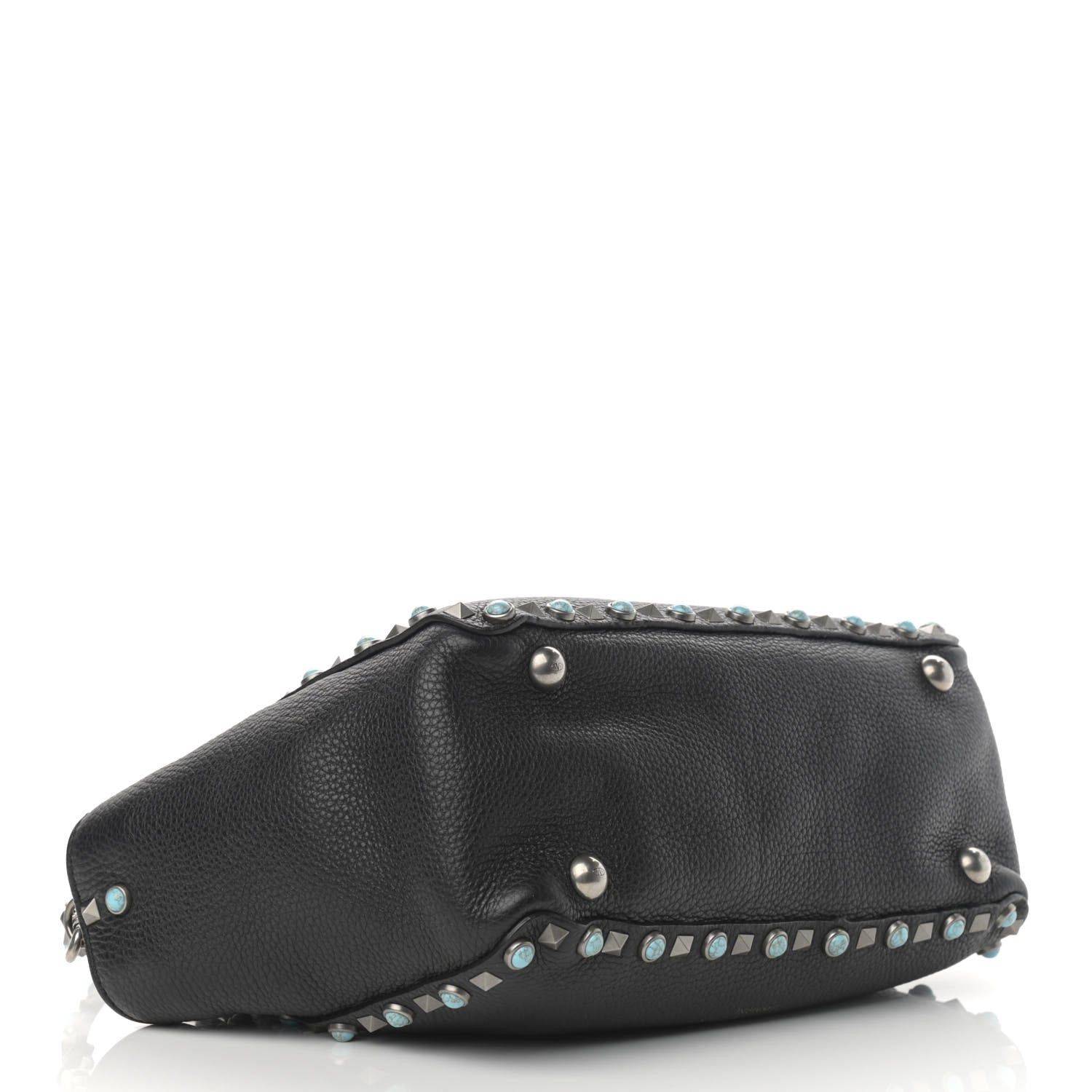 Valentino Garavani Grained Calfskin Turquoise Small Rockstud Rolling Tote Black 4 of 9