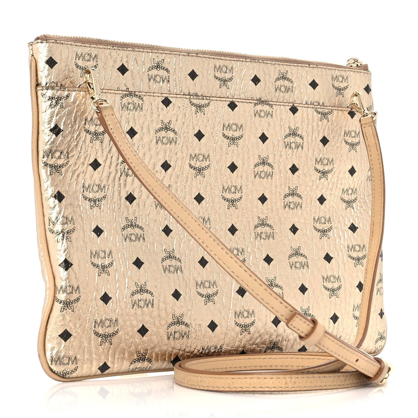 Metallic Visetos Medium Crossbody Pouch Berline Gold
