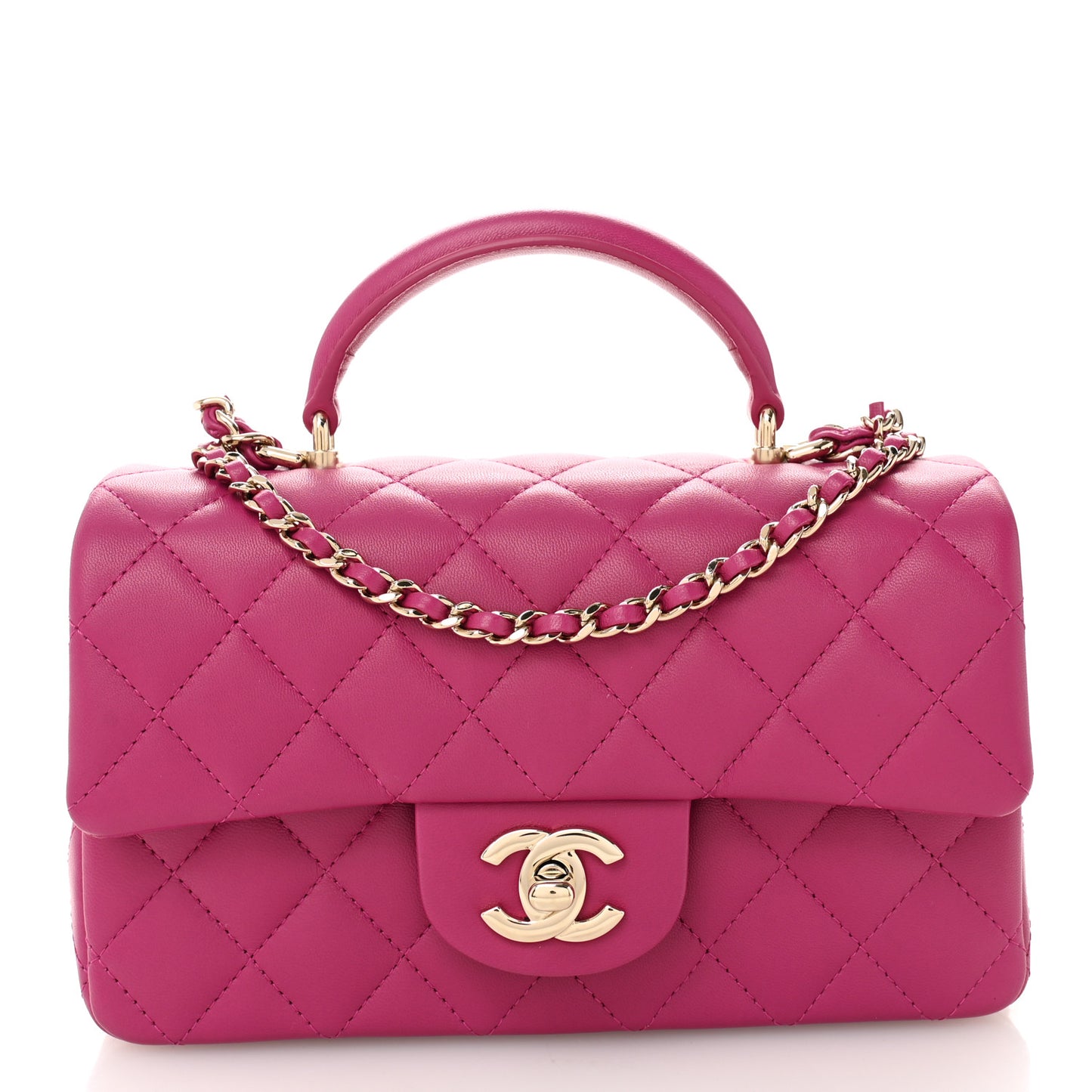 Lambskin Quilted Mini Top Handle Rectangular Flap Fuchsia