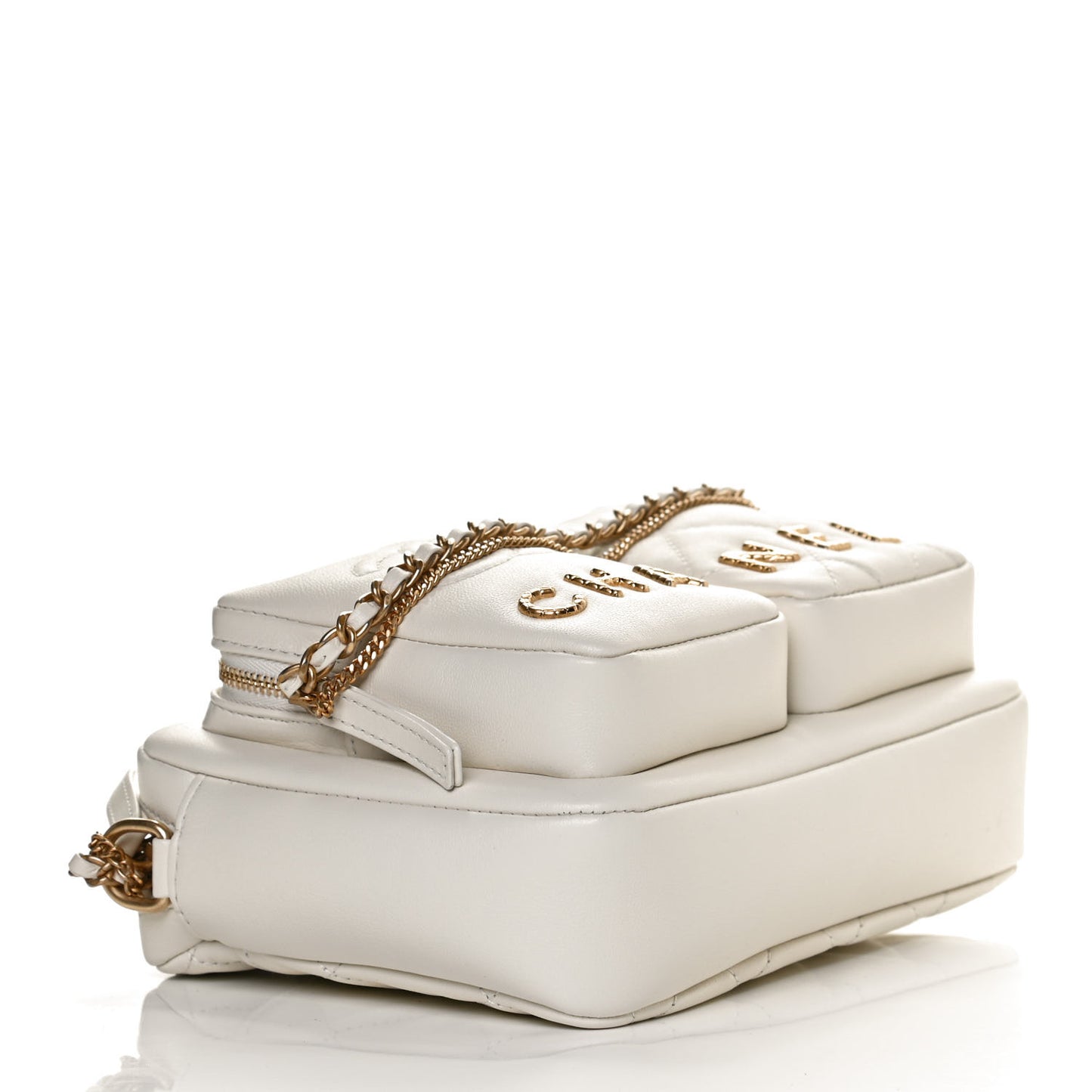 Calfskin Quilted Small Camera Case White