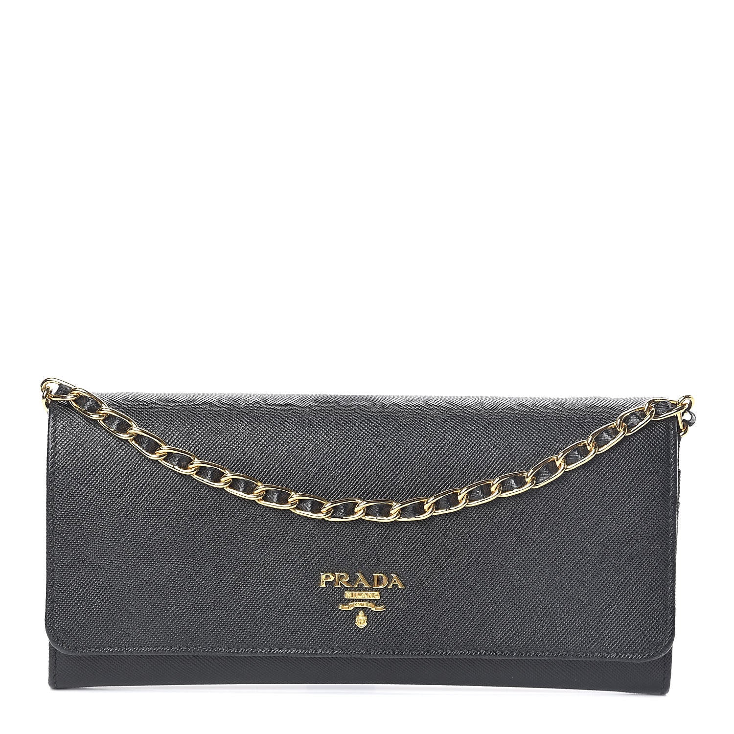 Prada Saffiano Metal Oro Chain Wallet Nero Black 1 of 7