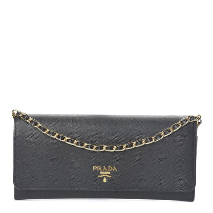 Prada Saffiano Metal Oro Chain Wallet Nero Black 1 of 7