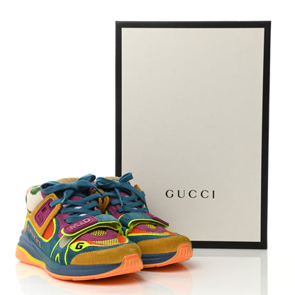 Gucci Suede Mesh Printed Womens Ultrapace Sneakers 35 Crop Zaffiro Neon Yellow 11 of 11