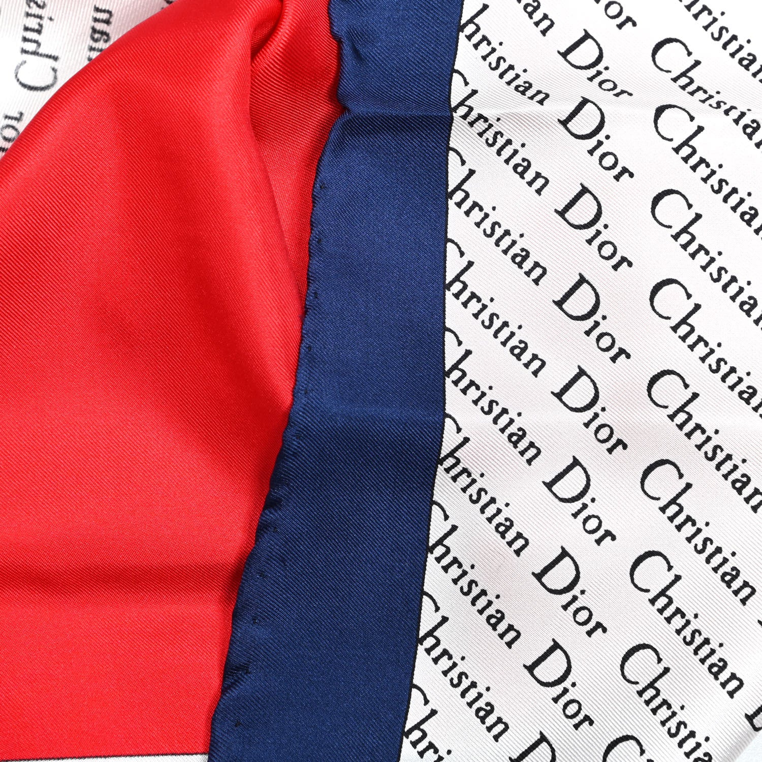 Christian Dior Silk Logo Scarf Red Navy White 4 of 4