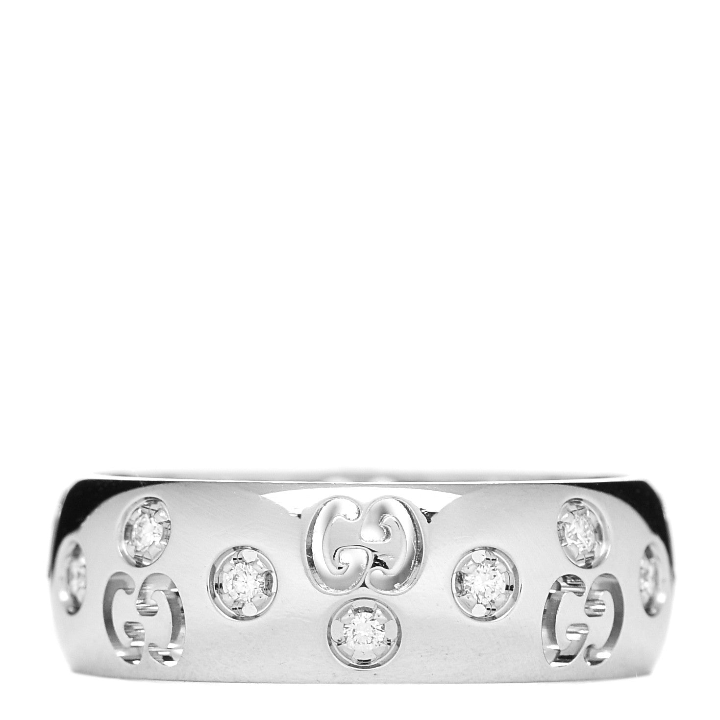 Gucci 18K White Gold Diamond 6mm Icon Band Ring 52 6 1 of 5