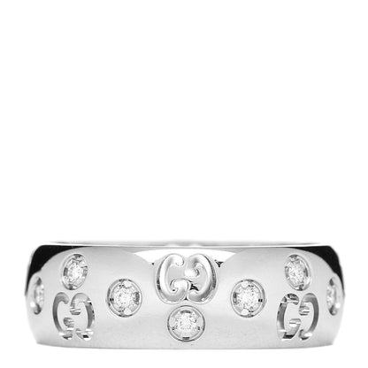 Gucci 18K White Gold Diamond 6mm Icon Band Ring 52 6 1 of 5