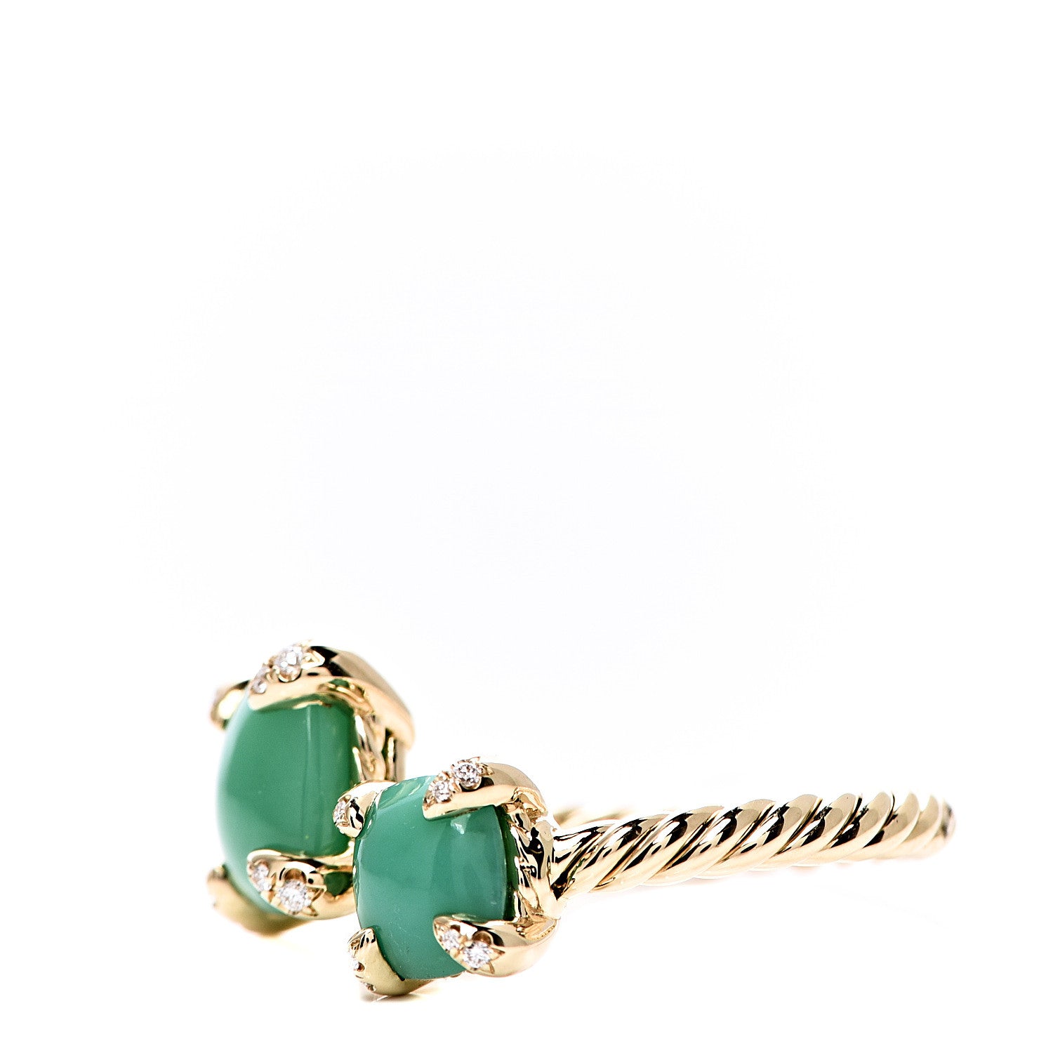 David Yurman 18K Yellow Gold Diamond Chrysoprase Chatelaine Bypass Ring 54 7 3 of 6