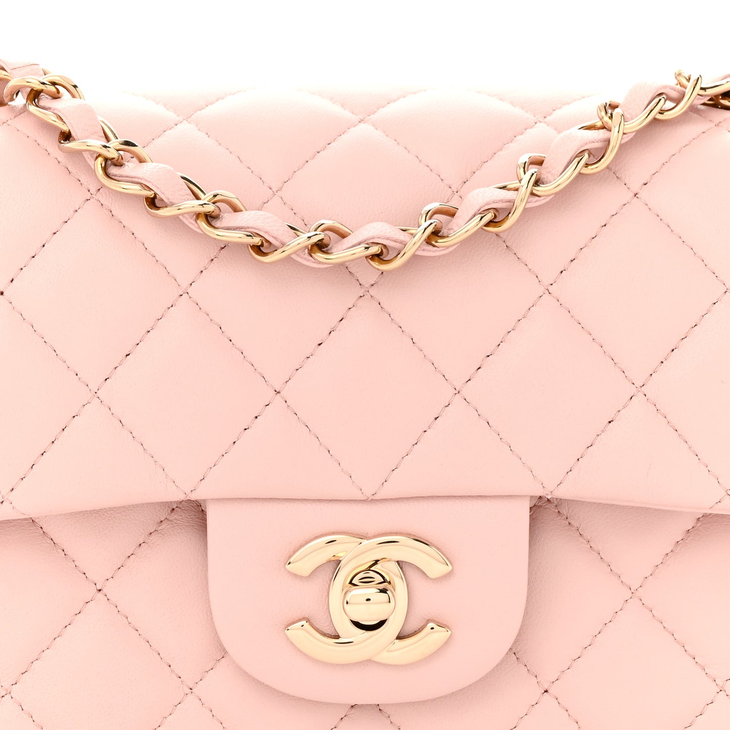 Lambskin Quilted Mini Rectangular Flap Light Pink