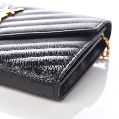 Saint Laurent Grain De Poudre Matelasse Chevron Monogram Chain Wallet Black 8 of 9