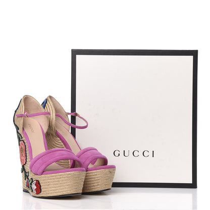 Gucci Kid Scamosciato Ophelia Espadrille Platform Wedge Sandals 38 Rododendro 9 of 9